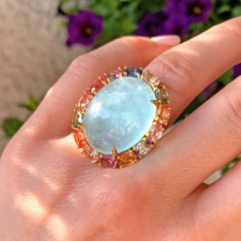 Exquisite Luxury Synthetic Oval Egg Shape Moonstone Ring